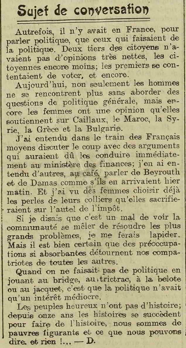 LOeuvre 1925 11 01  la politique sujet de conversation