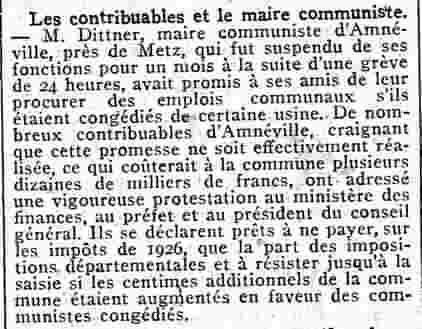 Journal des débats 1925 11 08 les contribualles et le maire dAmnéville