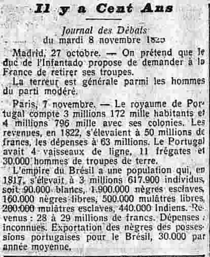 Journal des débats 1925 11 08 il ya cent ans Portugal et Brésil