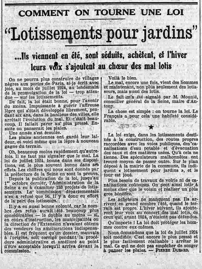 LIntransigeant 1925 11 08  terrains pour jardins