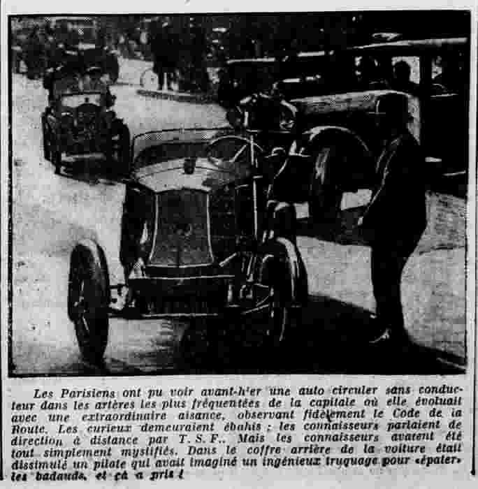LOuest Éclair 1925 11 08  voiture sans chauffeur