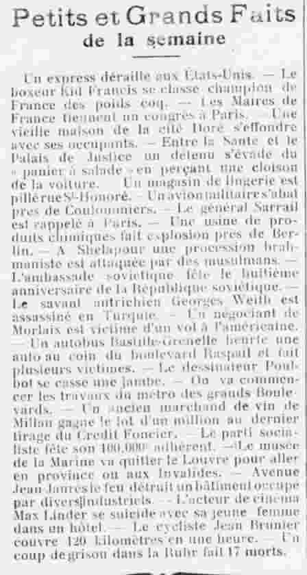 Le Funi 1925 11 08 03 petits et grands faits de la semaine 45
