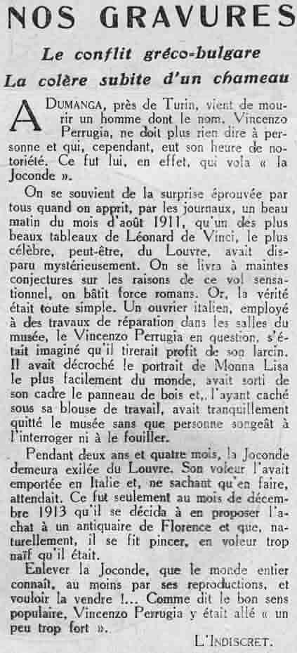Le Petit journal illustré 1925 11 08 04 Perrugia la Joconde
