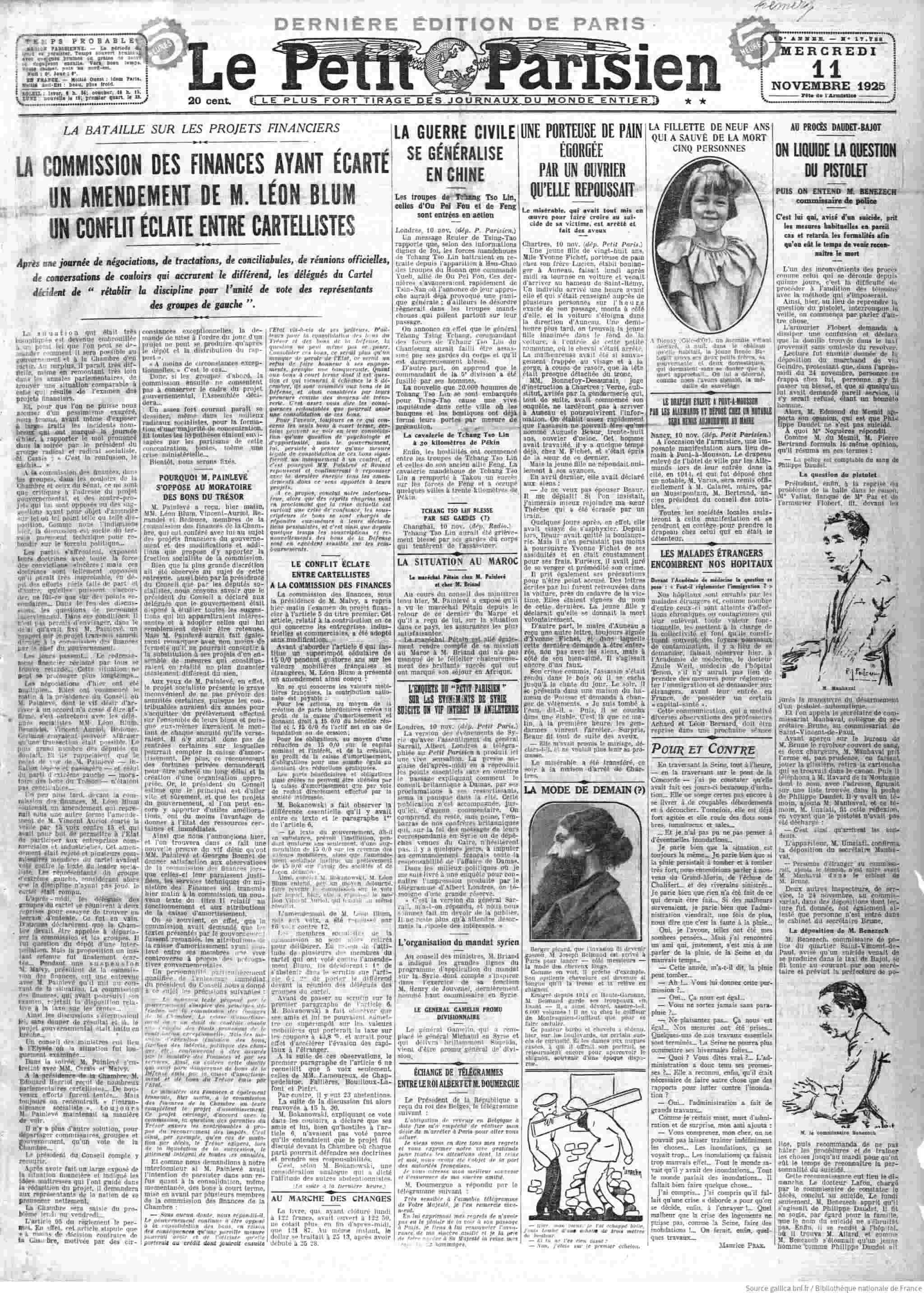 Le Petit Parisien 1925 11 11 la Une - 11 novembre 1925