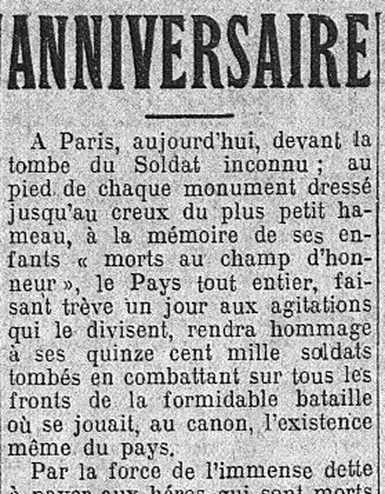 v LÉcho de Paris 1925 11 11 anniversaire