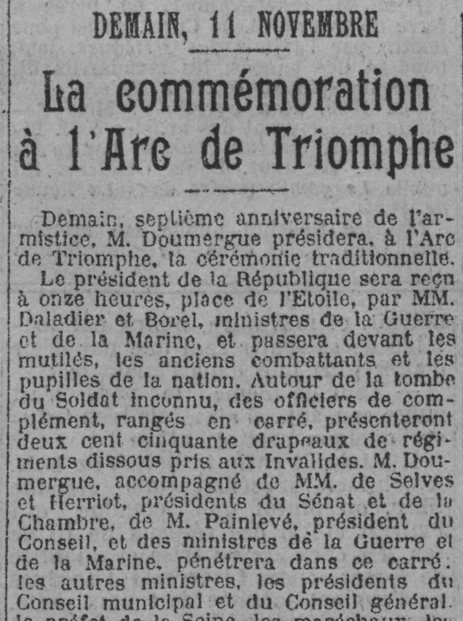 Paris soir 1925 11 11 commémoration - 11 novembre 1925