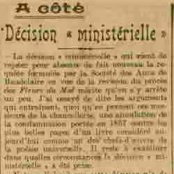 v LOeuvre 1925 11 15 04 Baudelaire décision ministérielle qui rejette la demande en révision du procès es Fleurs du Malen 1857