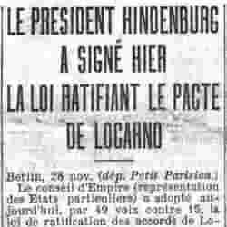 Le Petit Parisien 1925 11 29 01 Hindenburg signe les accords de Locarno