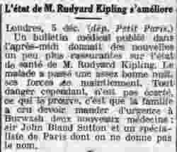 Le Petit Parisien 1925 12 06 la santé de Kipling s'améliore