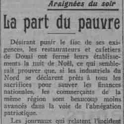 Paris soir 1925 12 27 Les restaurateurs et cafetiers de Douai ont fermé leurs établissements la nuit de Noël