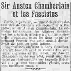  La Presse 1926 01 03 dépêches de l'étranger : Sir Austen Chamberlain et les Fascistes et : le musicien de la paix