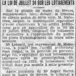 v Le Petit Parisien 1926 01 03  loi sur les lotissements : Sèvres gagne son action en justice face au lotisseur