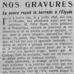 v Le Petit journal illustré 1926 01 03 nos gravures : Le Nonce du pape reçoit la barrette de Cardinal à l’Élysée