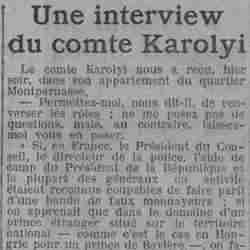 v Paris soir 1926 01 10 01 l'affaire des faux billets : entrevue avec le comte Karolhiy