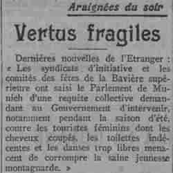 v Paris soir 1926 01 15 Vertus fragiles,. contre les touristes féminins en Bavière