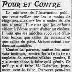 v Le Petit Parisien 1926 01 21 M. Daladier, ministre de l'Instruction publique veut que les mioches reçoivent d'autres leçons que celles du ruisseau et que celles du pavé