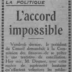 v Paris soir 1926 01 21 M. Doumer ne discute pas, il tranche l'accord impossible par L O Frossard