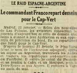 L'Oeuvre 1926 01 24 Le raid Espagne-Argentine du commandant Franco