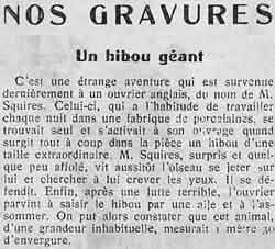 Le Petit journal illustré 1926 01 24 02 Nos gravures Hibou géant