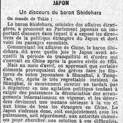 Le Temps 1926 01 24 Le baron Shidehara a exposé les directives de la politique étrangère du Japon