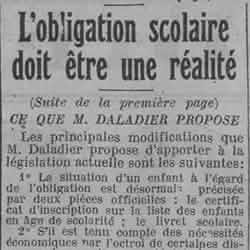 Paris soir 1926 01 24 M. Daladier veut obtenir l'obligation scolaire par les Conseils d'école