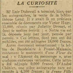 v Excelsior 1926 01 31 Correspondance entre Juliette Drouet et Victor Hugo aux enchères