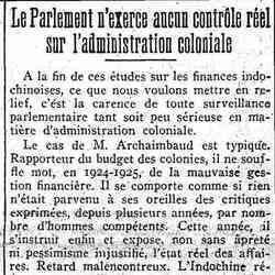 Journal des débats 1926 01 31 Le Parlement n'exerce ancun contrôle réel sur l'administration coloniale