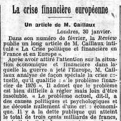 Le Gaulois 196 01 31   crise financière européenne déclarations de M. Caillaux