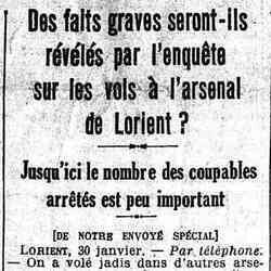Le Matin 1926 01 34 01 Vols à l'arsenal de Lorient
