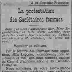 Comoedia 1926 02 07 La protestation des Sociétaires femmes à la Comédie-Française
