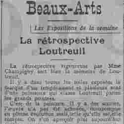 v Comoedia 1926 02 07 La rétrospective Loutreuil par Mme Champigny