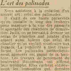 Excelsior 1926 02 07 La création d'un nouvel art, celui des palissades