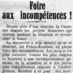 v La Justice 1926 02 07 Foire aux incompétences au Palais Bourbon