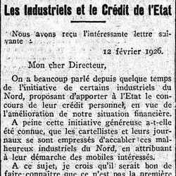 Journal des débats 1926 02 14 Industriels et crédit de lEtat