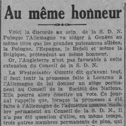 La Lanterne 1926 02 14 Au même honneur Discorde au sein de la S. D. N