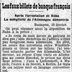 Le Gaulois 1926 02 14 La complicité de l'Allemagne démontrée après l'arrestation de Raba Affaire des faux billets