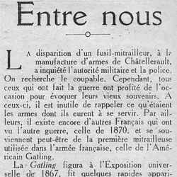 Le Petit journal illustré 1926 02 14 La disparition d'un fusil-mitrailleur, à la manufacture d'armes de Châtellerault,