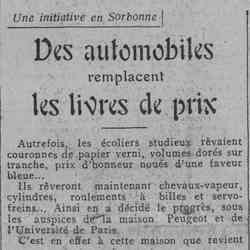 Comoedia 1926 02 21 Pour la remise des Prix scolaires, l'automobile remplace les livres