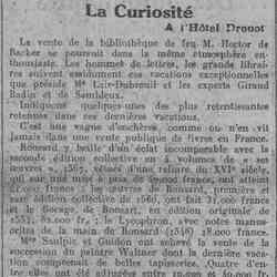 Comoedia 1926 02 21La vente de la bibliothèque de M. Hector de Backer
