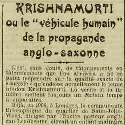 LOeuvre 1926 02 21 Krishnamurti ou le "véhicule humain" de la propagande anglo-saxonne
