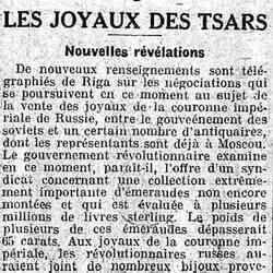 Le Gaulois 1926 02 21 Nouvelles révélations sur les joyaux des tsars