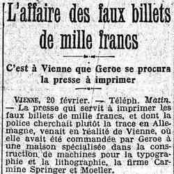 Le Matin 1926 02 21 L'affaire des faux billets de mille francs