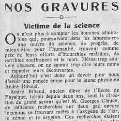 Le Petit journal illustré 1926 02 21 André Ribaud Victime de la science