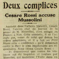 L'Oeuvre 1926 02 28 Cesare Rossi, l'ancien chef du bureau de la presse de M. Mussolini, s'est réfugié en France