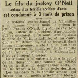 L'Oeuvre 1926 02 28 Le fils du jockey O'Neilest condamné à 3 mois de prison