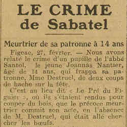 La Dépêche 1926 02 28 Meurtrier de sa patronne à 14 ans