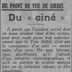 Paris soir 1926 02 28 Un jeune aviateur vient d'être victime d'une entreprise cinématographique