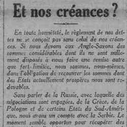 La Lanterne 1926 03 07 Et nos créances ?