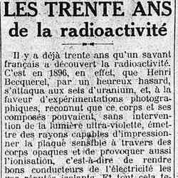 v Le Matin 1926 03 07 Il y a déjà trente ans que Henri Becquerel, a découvert la radioactivité
