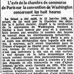 Le Matin 1926 03 14 L'avis de la chambre de commerce de Paris sur la convention de Washinton sur le 8 heures
